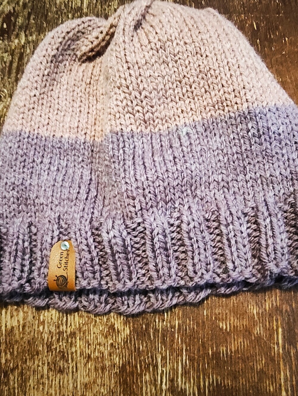 Two-Tone Lavender and Cream Knit Beanie